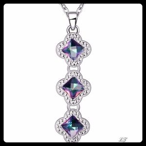 .925 Sterling Mystic Topaz Triple Clover Necklace